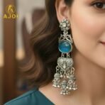 Oxidized Earrings with Intricate Filigree Work and Multi-Drop - Image 2