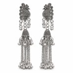 ELEGANT OXIDISED PEACOCK LONG CHAIN JHUMKA EARRINGS - Image 2