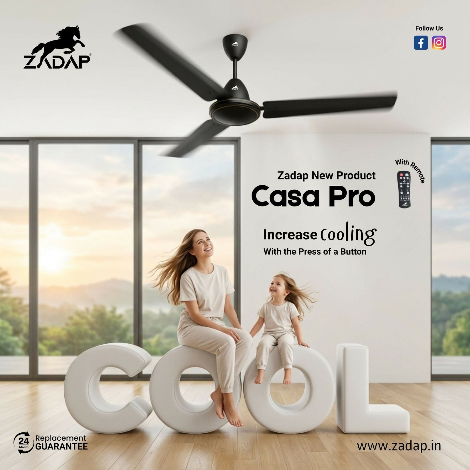 ZADAP CASA-Pro 1200mm BLDC Ceiling Fan with Remote | 28W Energy Saving | High Speed 390 RPM (Smoke Brown) - Image 2