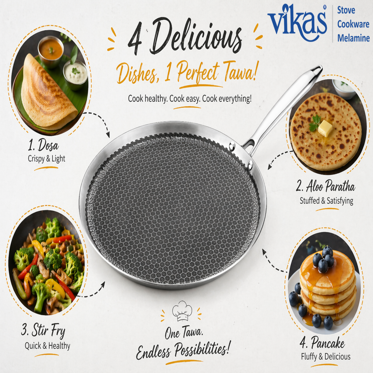 Vikas Honeycomb Dosa Tawa Triply Cookware with Aluminum Core for Even Heating - Image 3