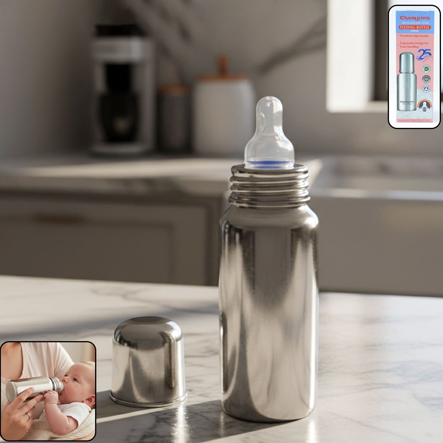 BabySteelFeedingBottle250-WOSKU-01.jpg Stainless Steel Baby Feeding Bottle 250 ML - Image 1