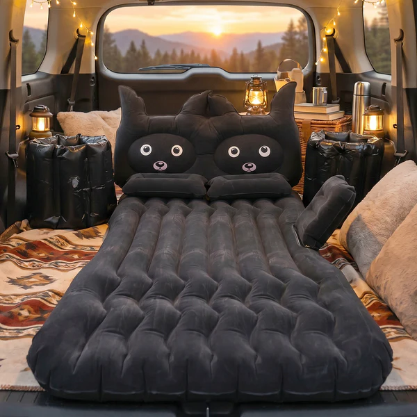 Cute Car Air Mattress Set with Black Cat Pillow for Comfortable Sleeping on the Go (1 Set) - Image 4
