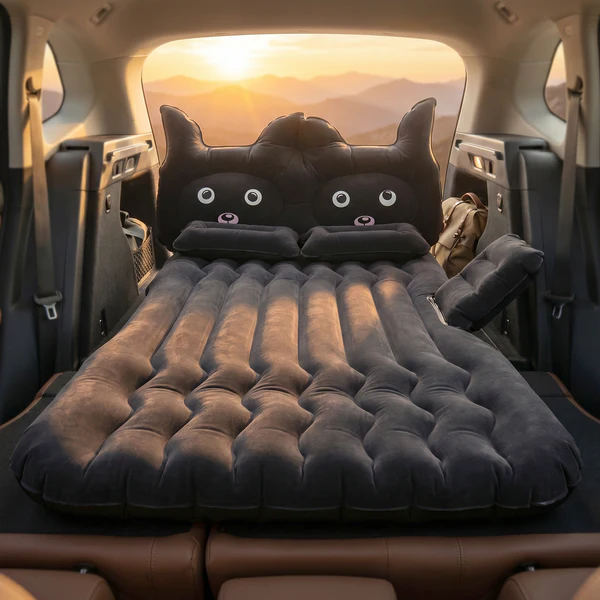 Cute Car Air Mattress Set with Black Cat Pillow for Comfortable Sleeping on the Go (1 Set) - Image 2