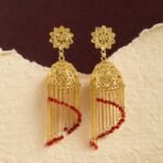 Traditional Gold Tone Double Jhumka Floral Drop Earrings for Women