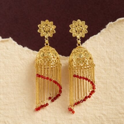 Traditional Gold Tone Double Jhumka Floral Drop Earrings for Women