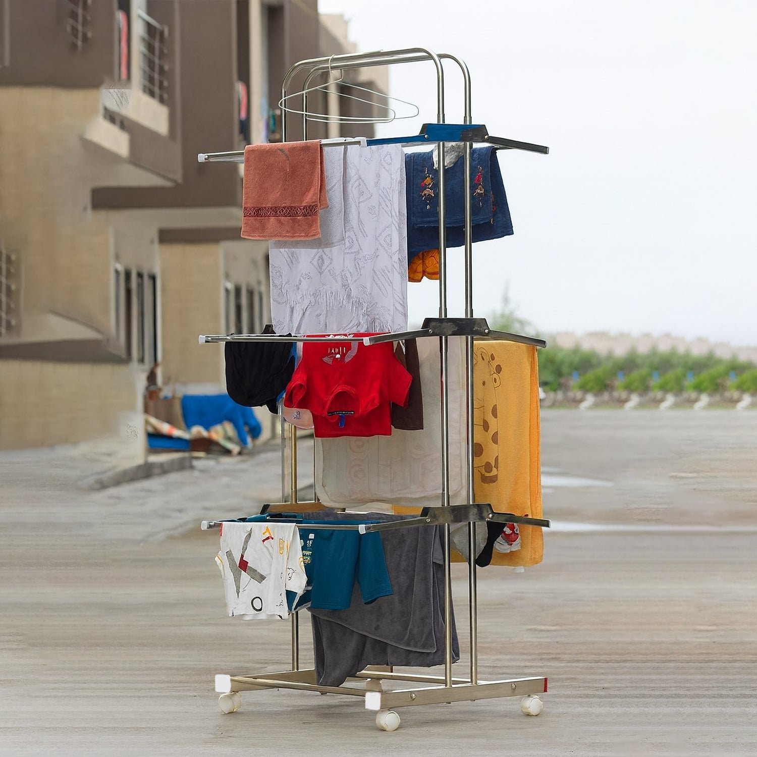 Foldable Cloth Drying Stand with Wheels - Image 4