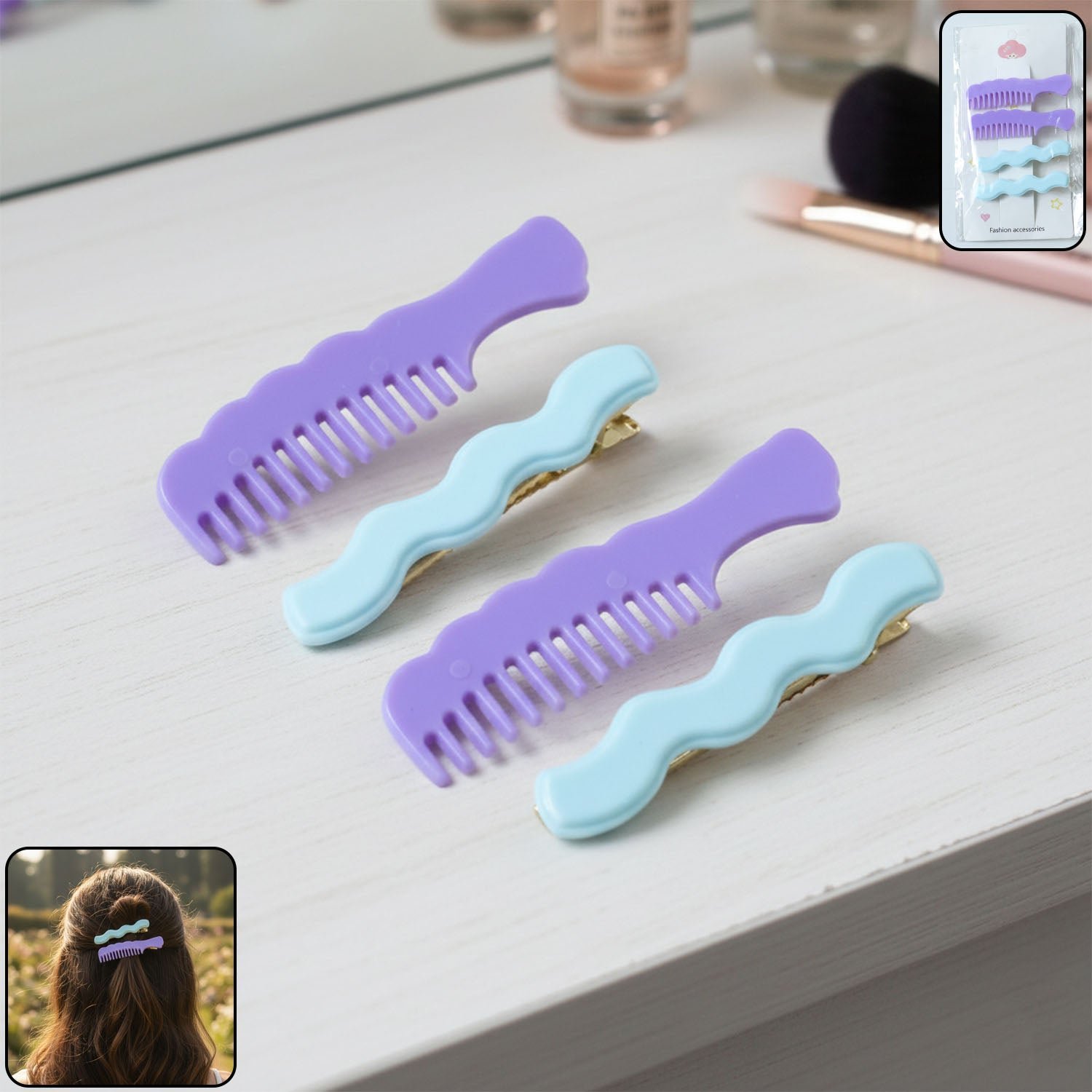 Comb-ShapedHairClips-WOSKU-01.jpg Comb-Shaped Hair Clips Set for Girls & Women – Stylish Hair Pins (4 Pc ) - Image 1