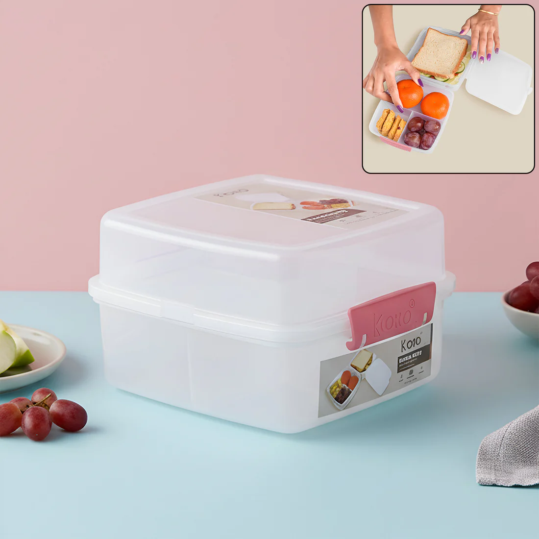 1 Large and 3 Small -Compartment 1400 ML Multipurpose Lunch Box (1400 ML / 1 Pc) - Image 5
