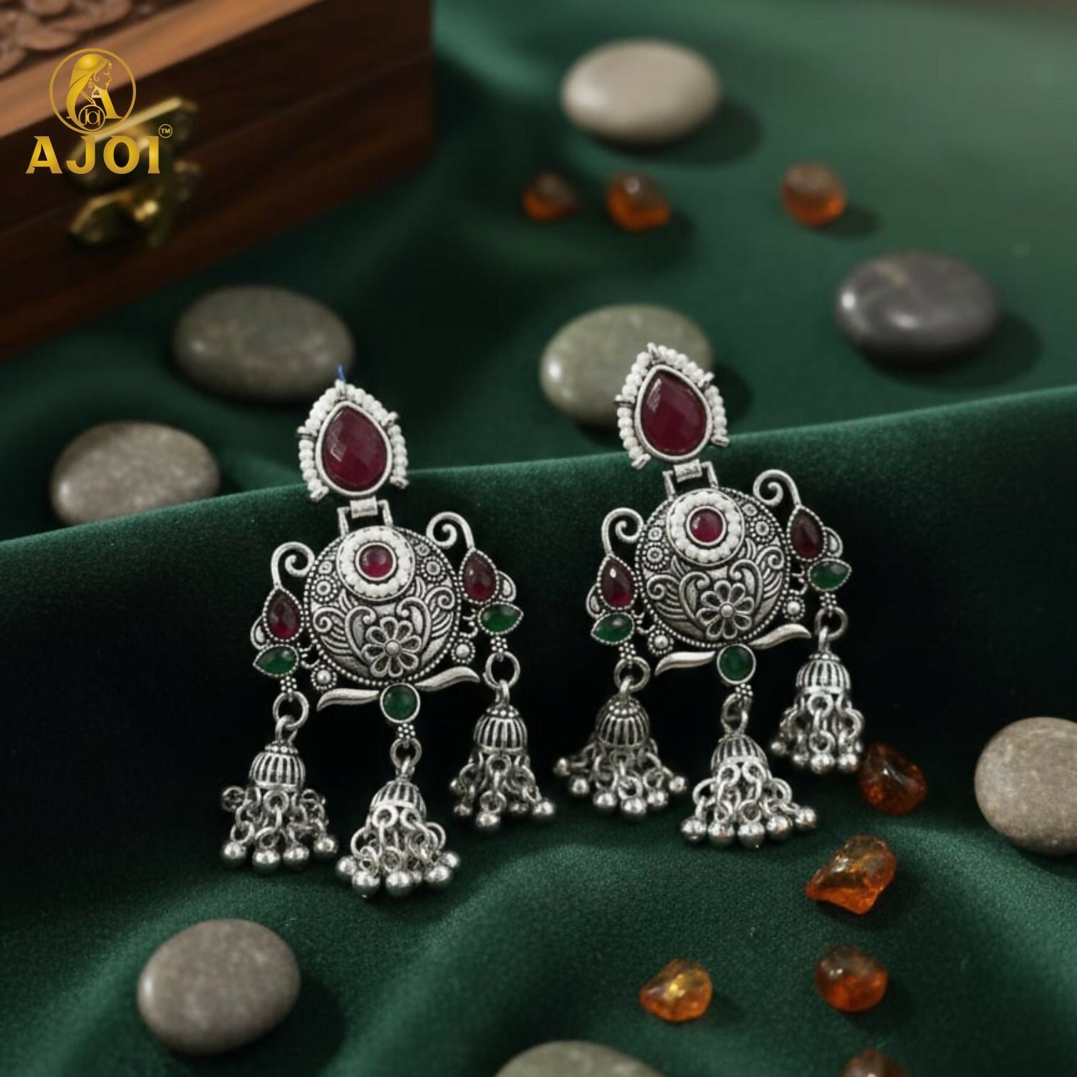 CtClT6w8bT.jpg Premium Ethnic Ruby Chandbali Designer Earrings - Image 1