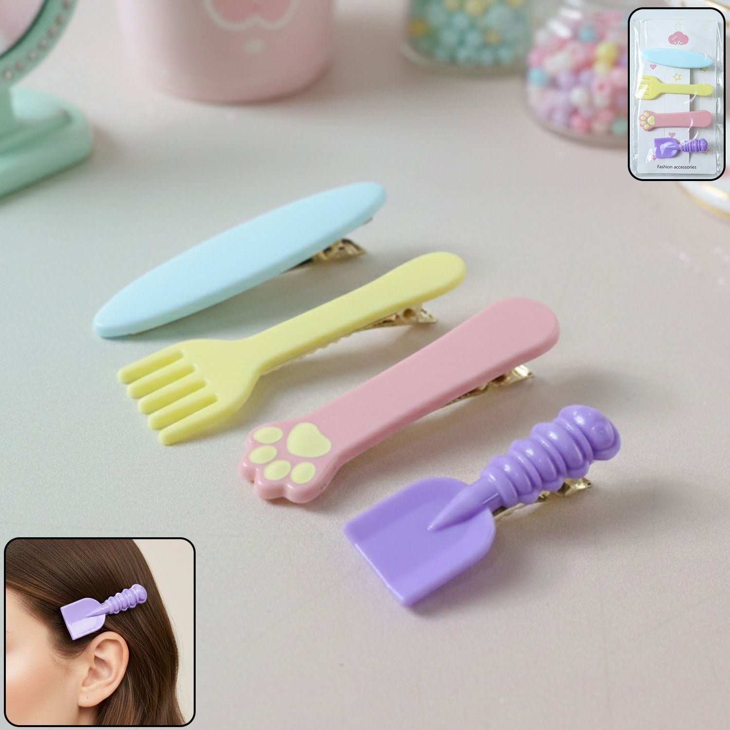 CutemultiHairclip-WOSKU-01.jpg Cute Multi Design Hair Clips (4 Pc) - Image 1
