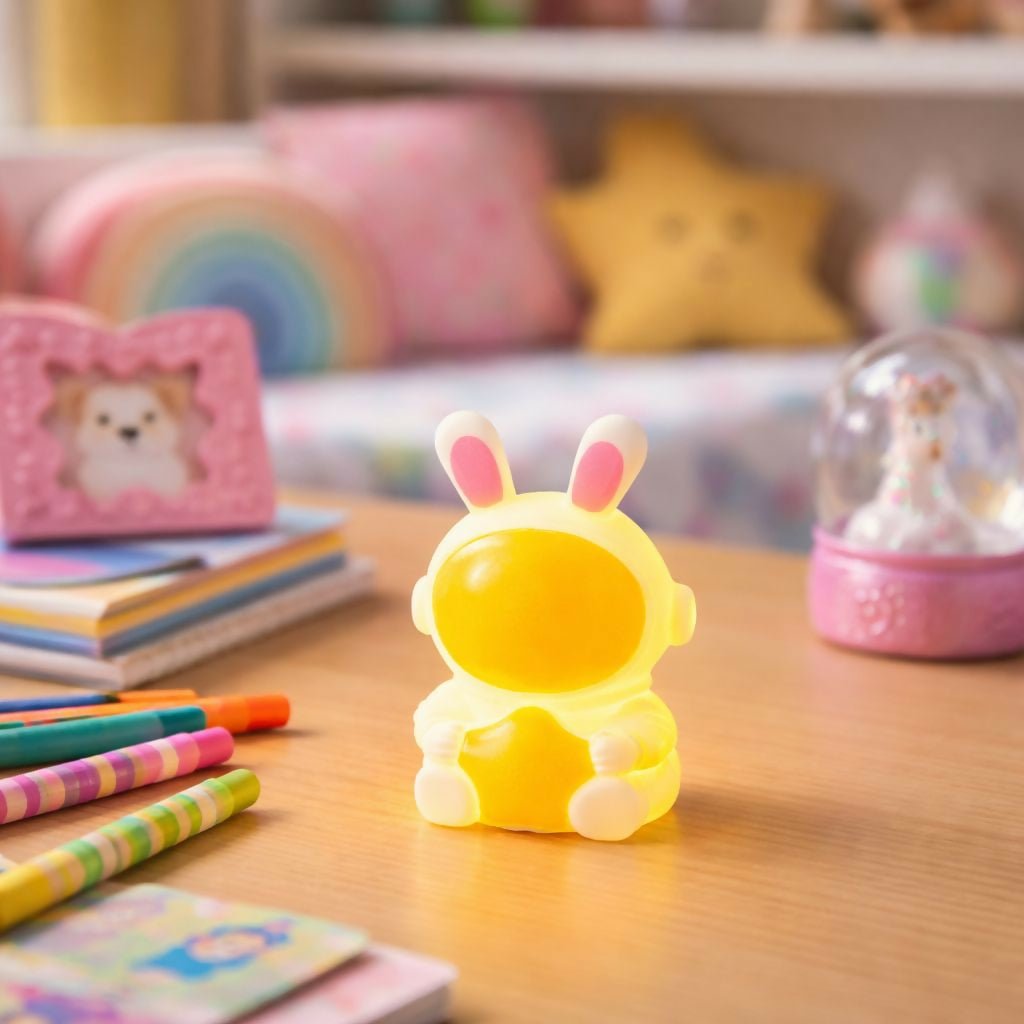 DIgi2Ig74T.jpg Golden Cute Bunny Astronaut LED Night Lamp with Star for Kids Room Decor - Image 1