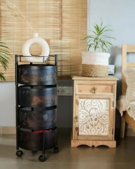 Round 4-Layer Kitchen Trolley with Rust-Resistant Mesh Baskets & 360° Swivel Wheels