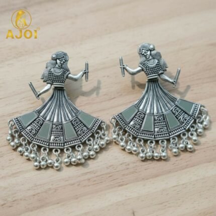 Oxidized Silver Tribal Dancer Earrings with Ghungroo Detailing