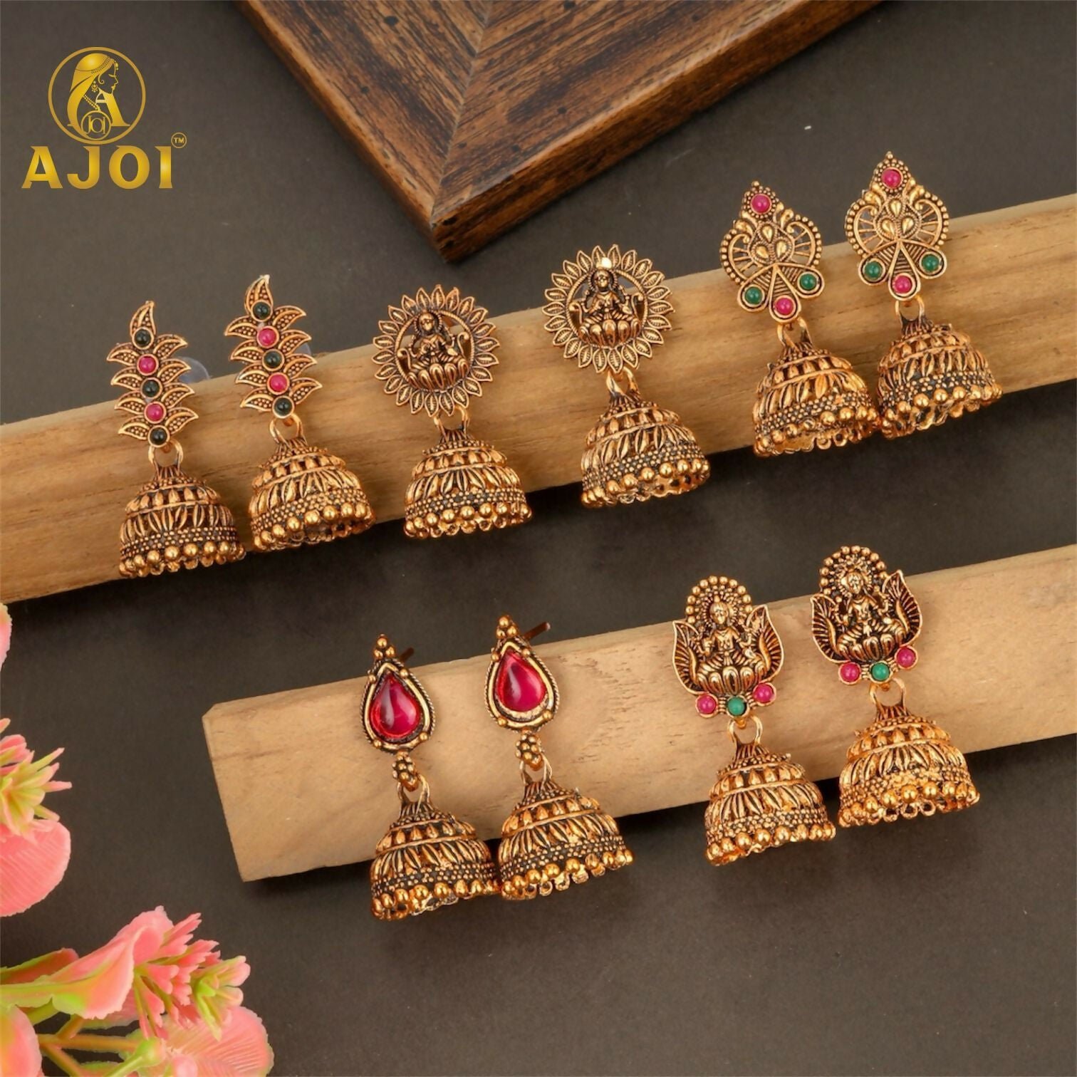 EHolM8ZdDA_5232552d-a491-408e-a780-913f041ed98f.jpg Traditional Antique Gold-Plated Temple Jhumka Earrings Combo Set for Women & Girls (Set of 5) - Image 1