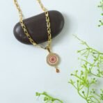 Royal Gold Pendant Necklace with Circular Enamel Stone Design - Image 2