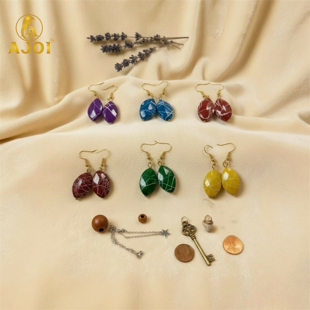 ENuKmimbNI.jpg Multicolor Marble-Pattern Hanging Earrings for Women & Girls | Kati Earrings Pack of 6. - Image 1