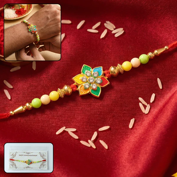 Multicolor Floral Star Kundan Designer Rakhi - Image 4