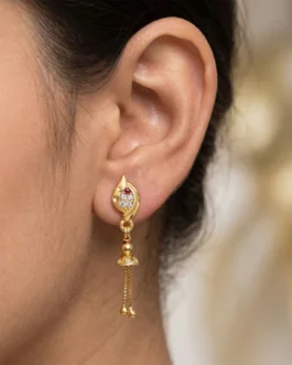 Traditional Gold Plated Casting Chain Drop Earrings for Women Ethnic Wear