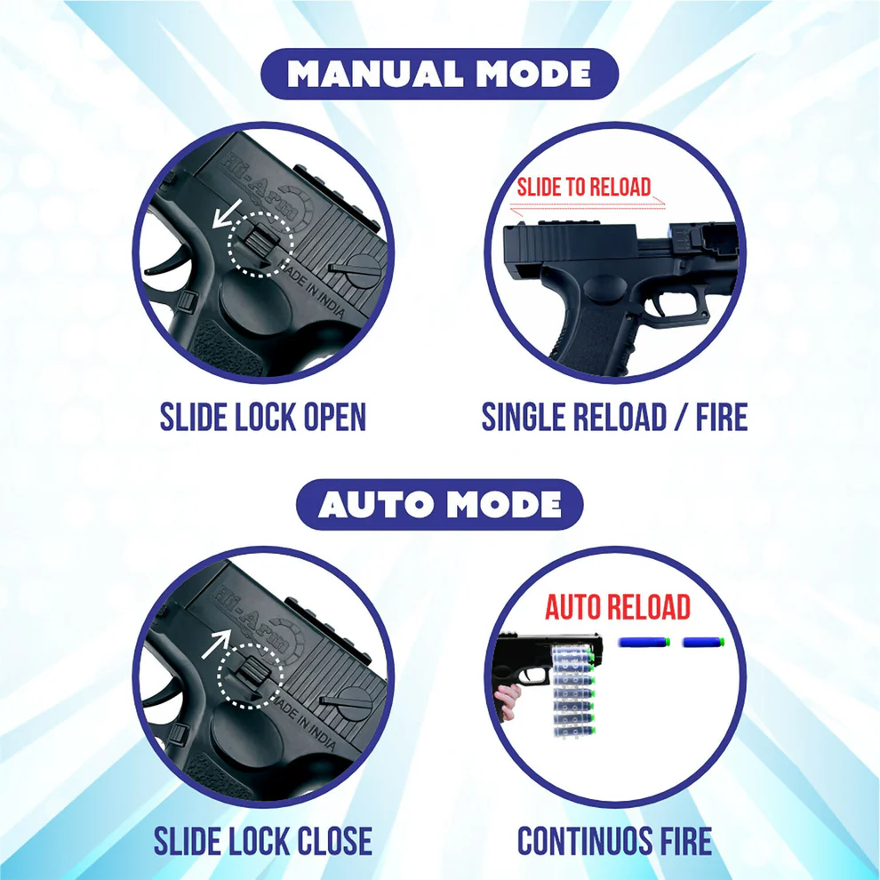 Rechargeable Soft Bullet Toy Gun Set with 30 Bullets and Dual Manual Auto Firing Mode - Image 4