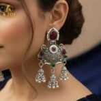 Premium Ethnic Ruby Chandbali Designer Earrings - Image 2