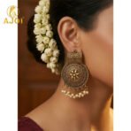 Royal Marwadi Traditional Sun-Motif Earrings with Pearl Jhalar. - Image 2