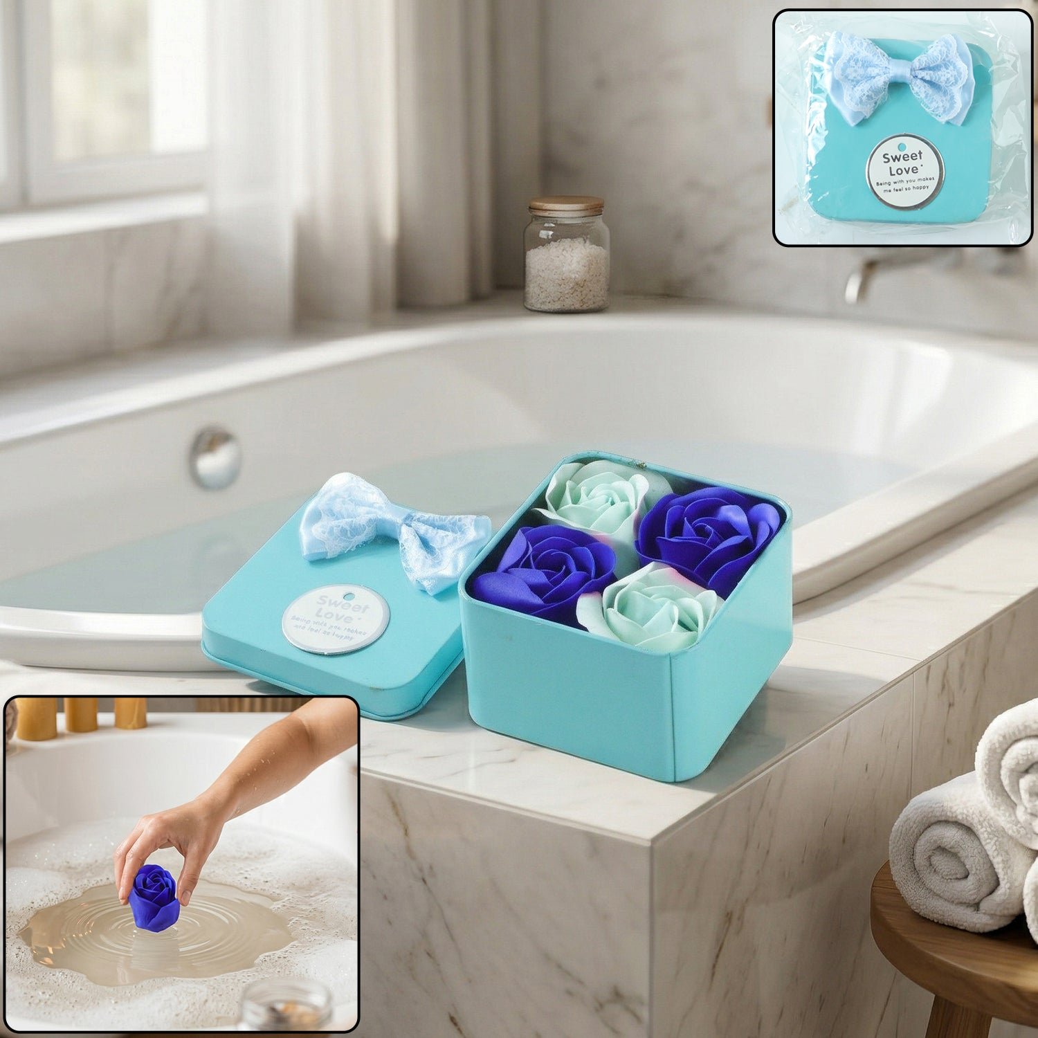 FlowerBathSoap-WOSKU-01.jpg Luxury Rose Flower Bath Soap Gift Set with Storage Box 4 Pc - Image 1