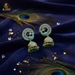 Mint Green Peacock Stone Jhumka Earrings
