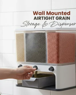Easy Flow Cereal Dispenser for Kitchen 3 in 1 Push Button Wall Mount Container