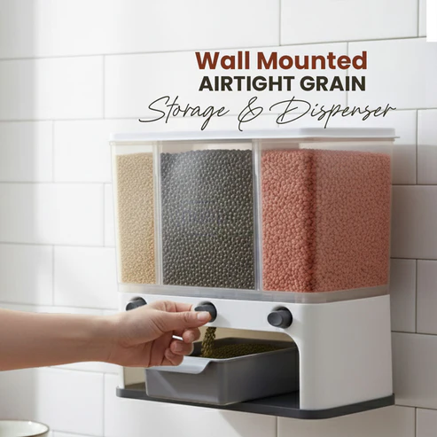 Easy Flow Cereal Dispenser for Kitchen 3 in 1 Push Button Wall Mount Container - Image 2