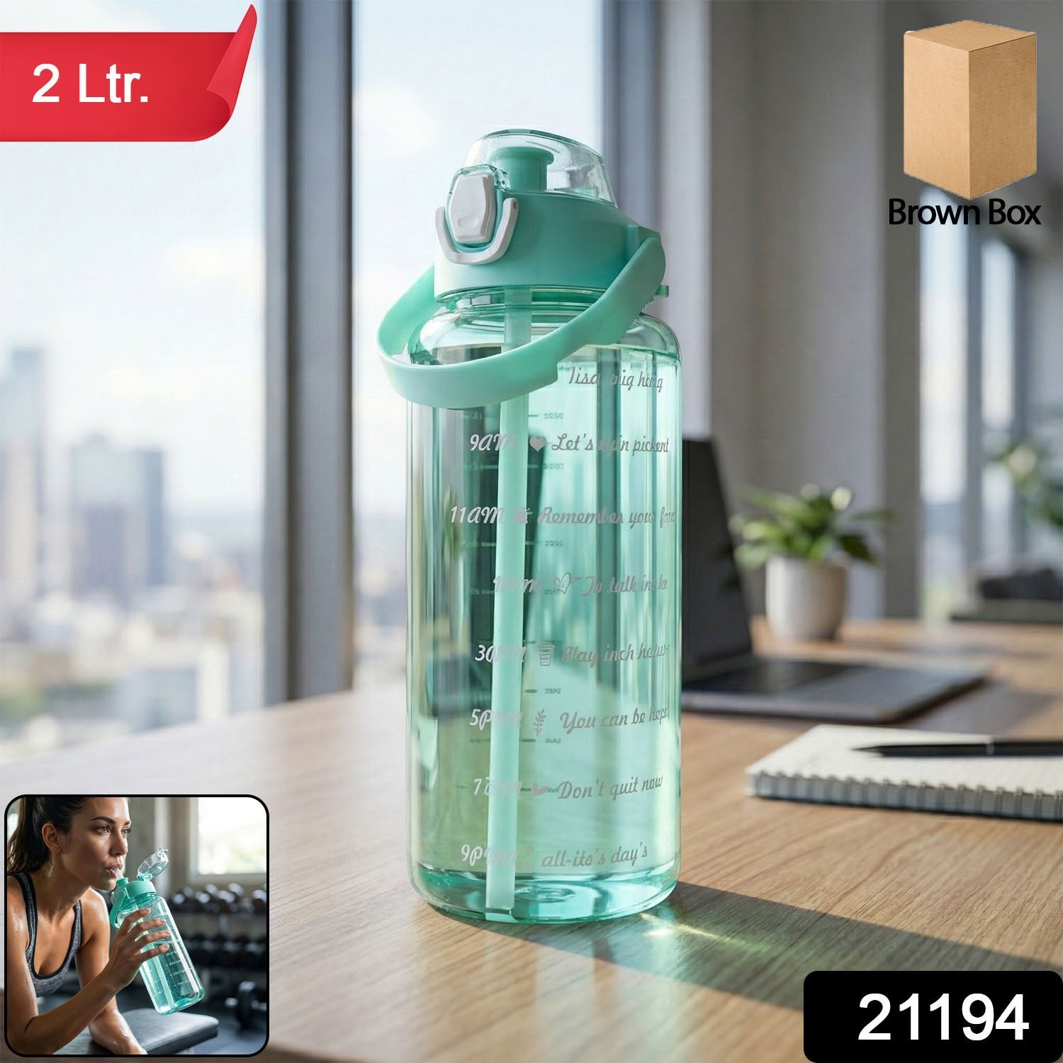 2 Litre Large Capacity Leakproof Sports Water Bottle (1 Pc) - Image 3