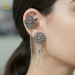 Oxidized Silver Ethnic Chain Drop Earrings for Women | Antique Tribal Boho Long Earrings - Image 2