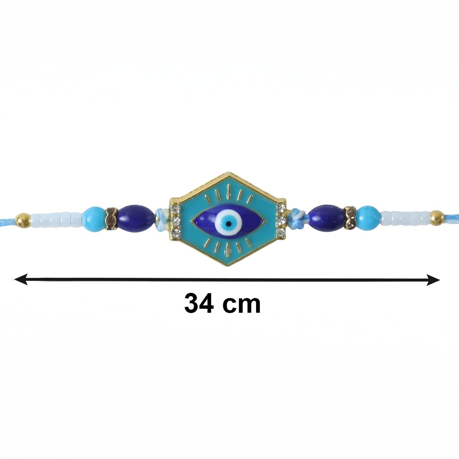Turquoise Evil Eye Hexagon Designer Rakhi - Image 4
