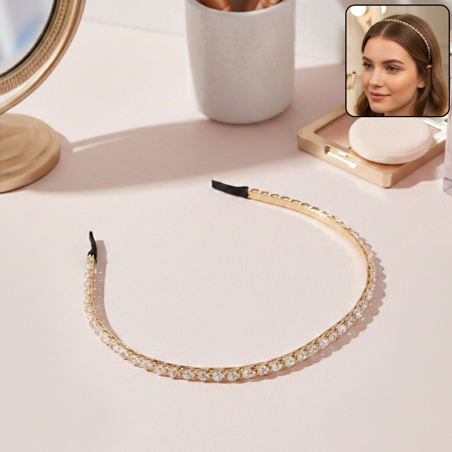 HairBand01-WOSKU-01.jpg Elegant Crystal Studded Metal Hair Band (1 Pc) - Image 1