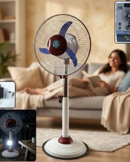 OMEGA 12V Rechargeable Pedestal Fan with LED Light (1 Pc)