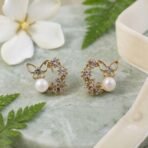 Butterfly Pearl Crystal Stud Earrings for Women And Girls - Image 2