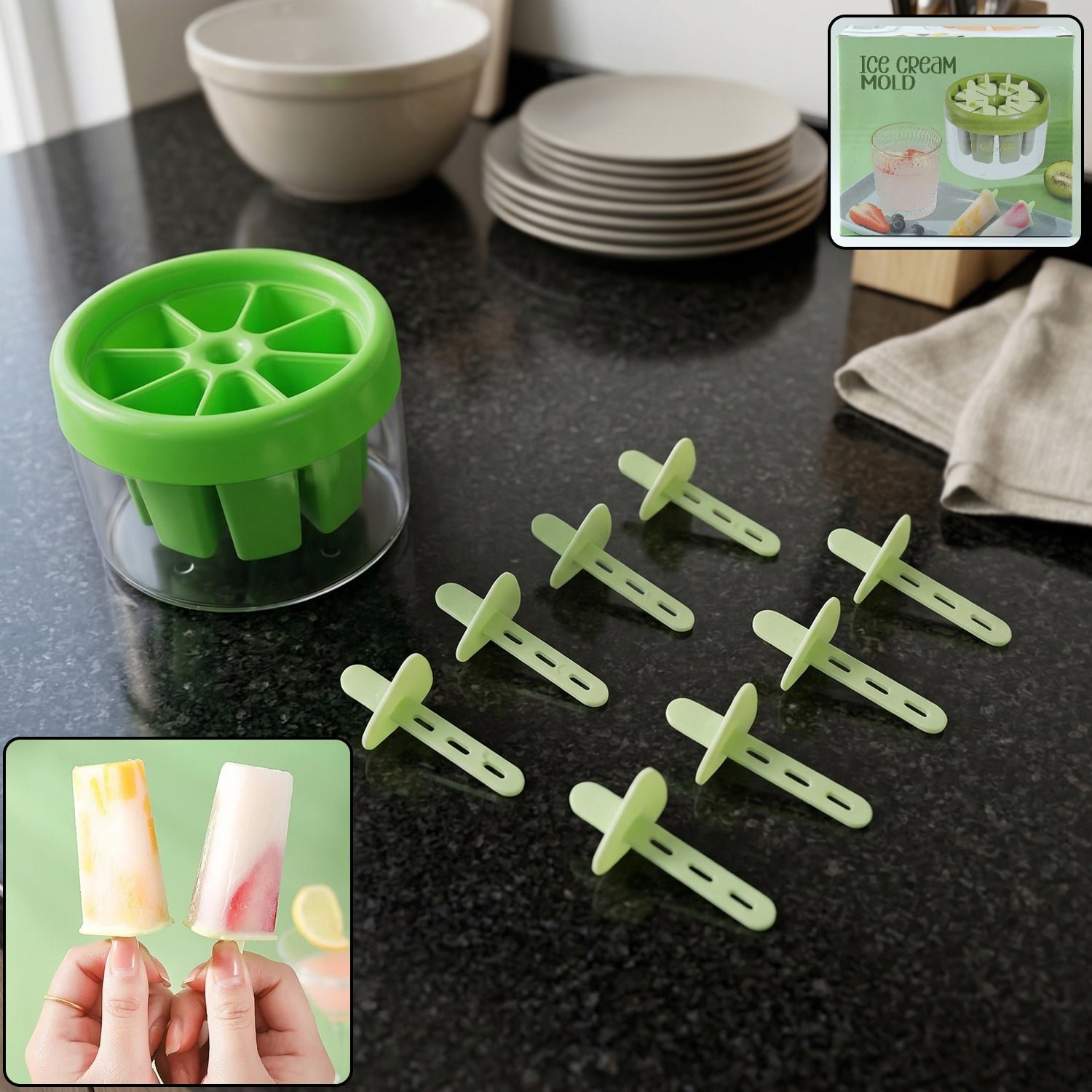 IceCreamMolds-WOSKU-01.jpg Plastic Ice Candy Maker 8 Mold Set - Image 1