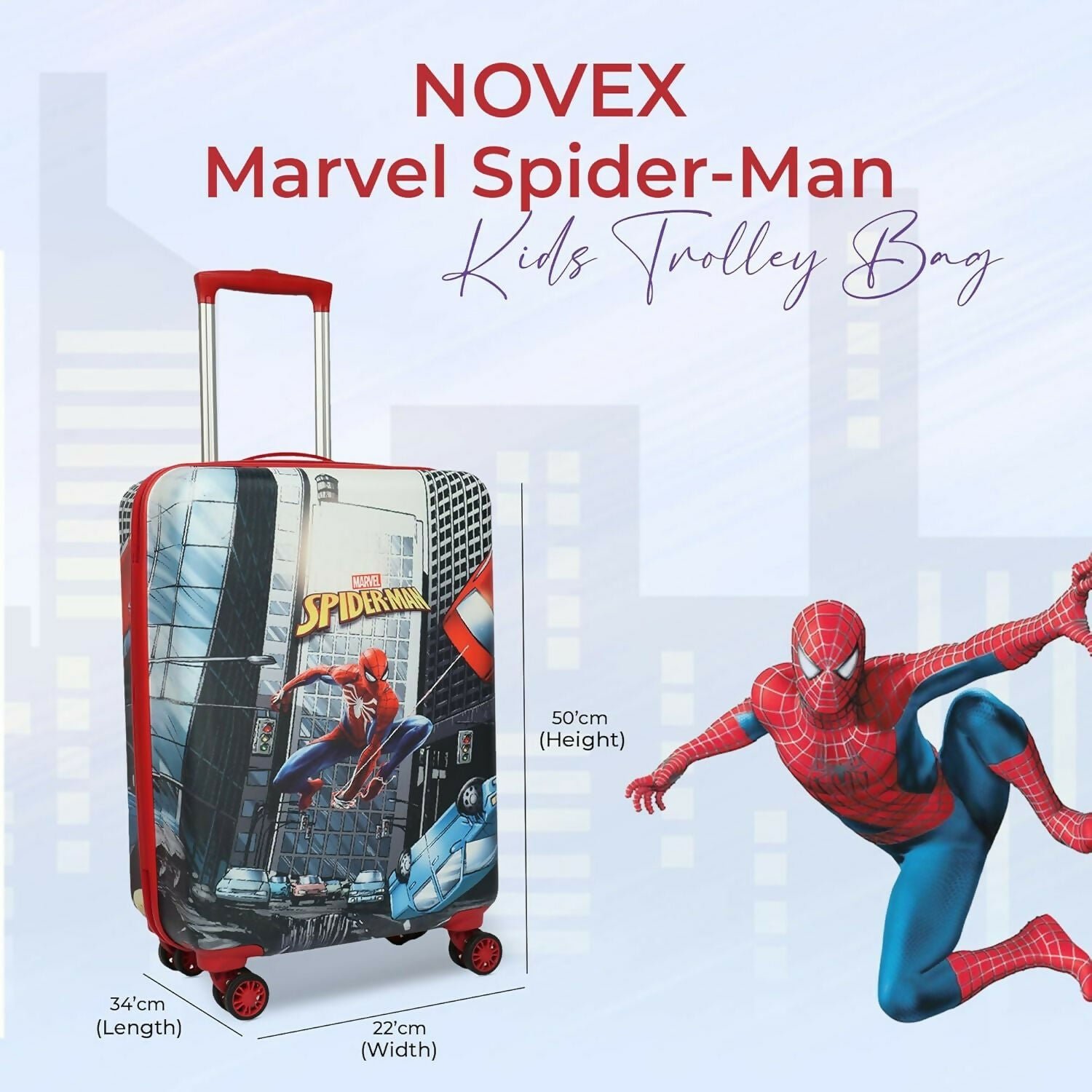 Novex Marvel Spiderman Kids Polycarbonate Trolley Bag for Boys Travel Luggage with 4 Spinner Wheel (18 Inch) - Image 7