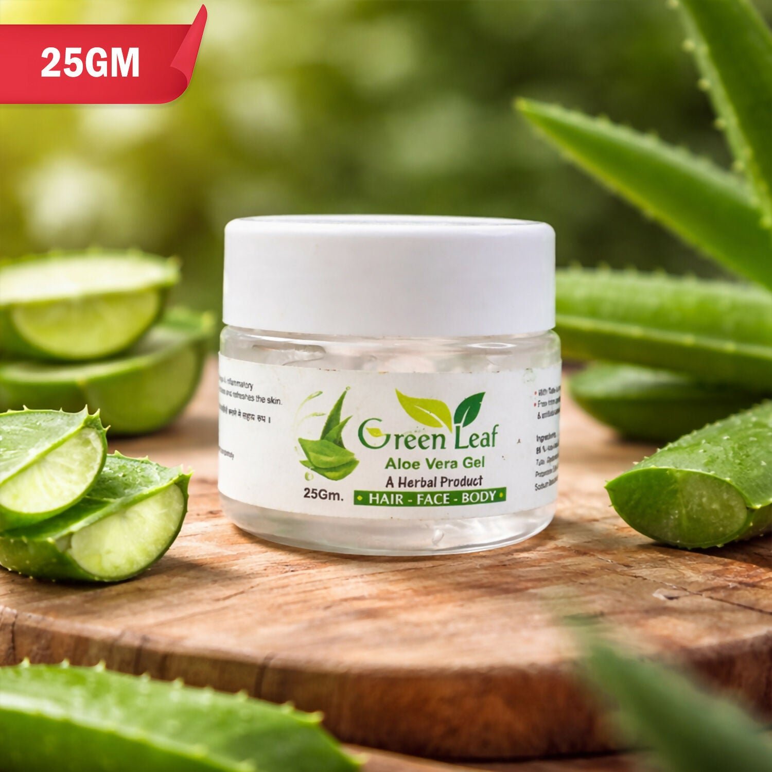 JgfHeSXa54.jpg Green Leaf Aloe Vera Gel for Hair, Face & Body - 25g - Image 1