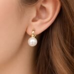 Premium Korean Rose-Tinted Pearl Huggie Hoop Earrings For Women And Girls - Image 2