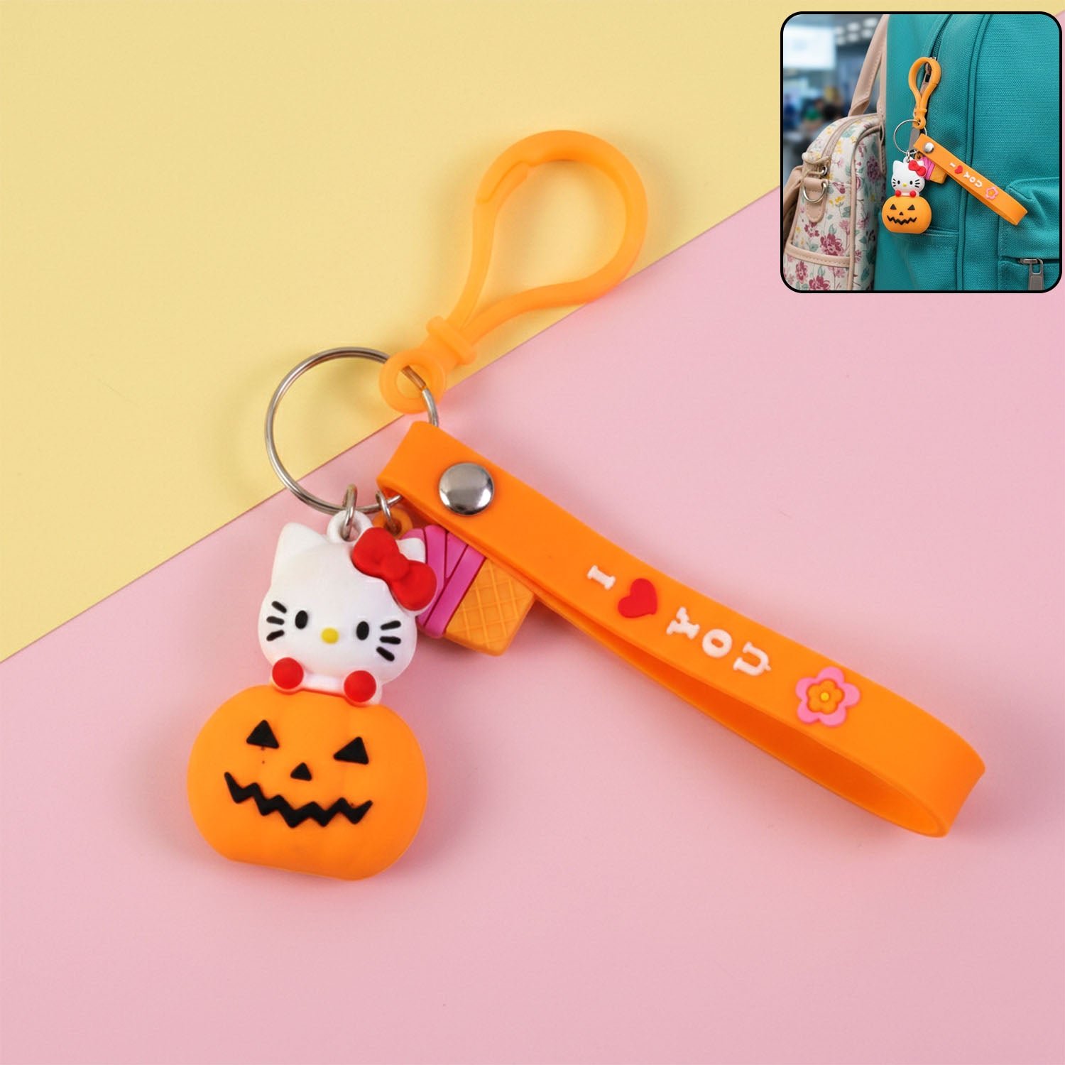 KittyKeychain-WOSKU-01.jpg Cute Cartoon Kitty Pumpkin Keychain (1 Pc) - Image 1