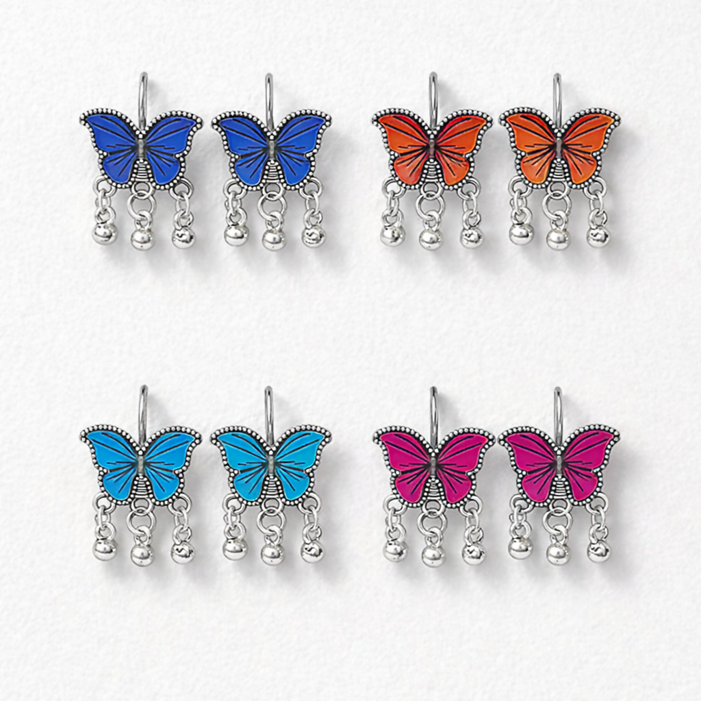 KsdIB0L4wG.png BEAUTIFUL ELEGANT BUTTERFLY EARRINGS WITH COMBO OF 4 COLOURS - Image 1