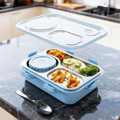 Premium Stainless Steel Compartment Lunch Box 1 Set - Image 4