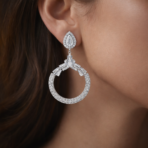 Beautiful Elegant Silver-Tone Chandbali Statement Earrings - Image 2