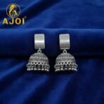 Royal Oxidised Silver Dome Jhumka Earrings with Traditional Ghungroo Detailing