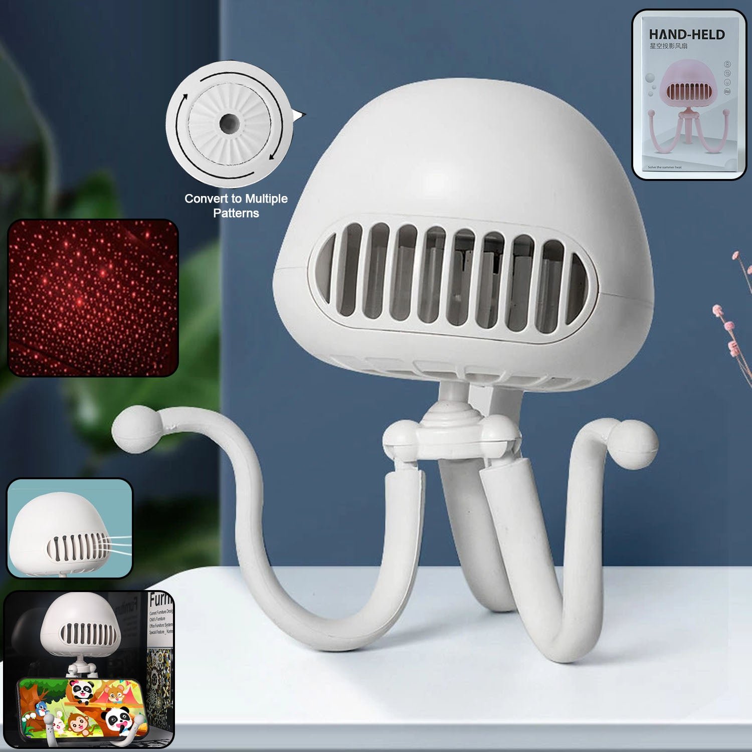 MiniVentilatorMitUSB-WOSKU-01.jpg Handheld Mini Fan with LED Star Projector & Flexible Tripod Stand - Image 1