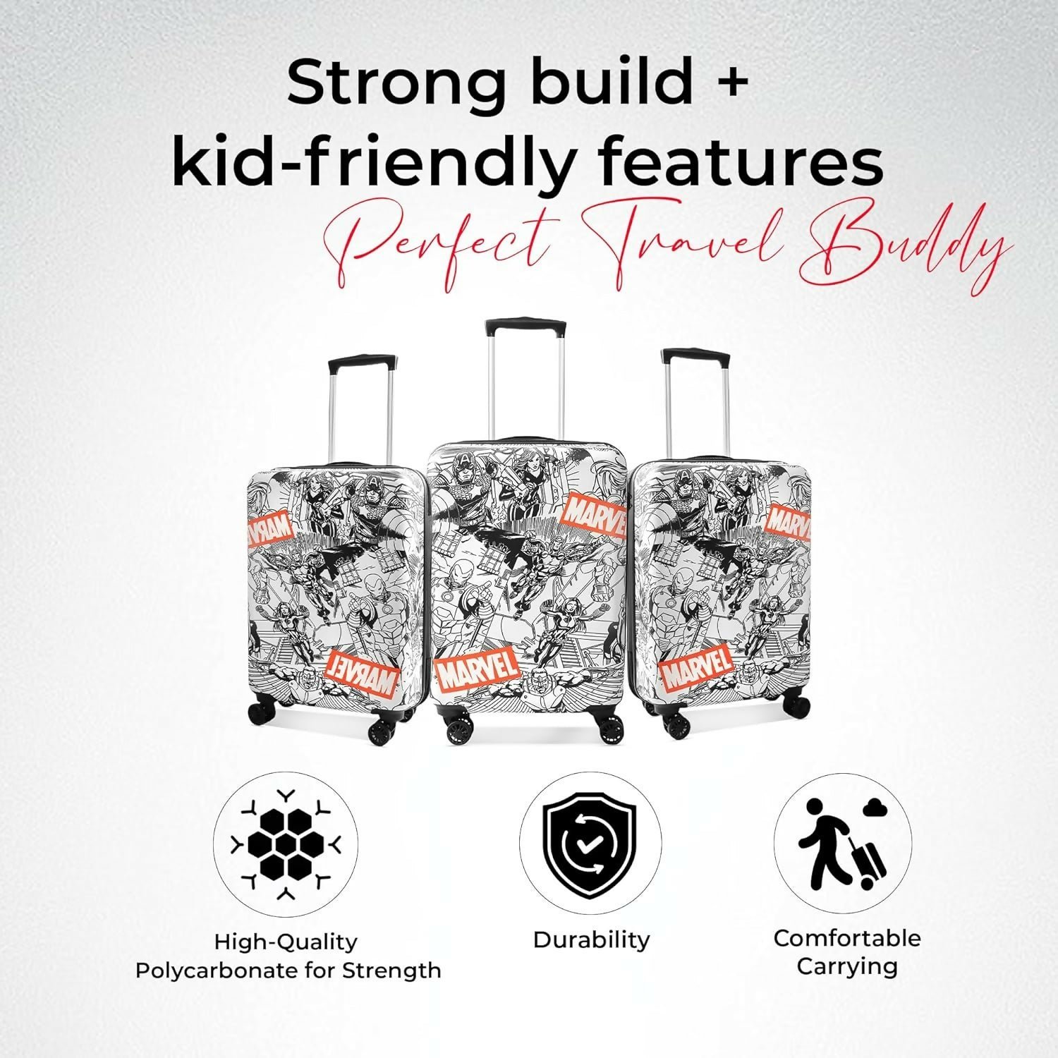 Novex Marvel Avenger Kids Trolley Bags for Travel Polycarbonate Luggage /Suitcase with 4 Wheel (Black,22 Inch) - Image 4
