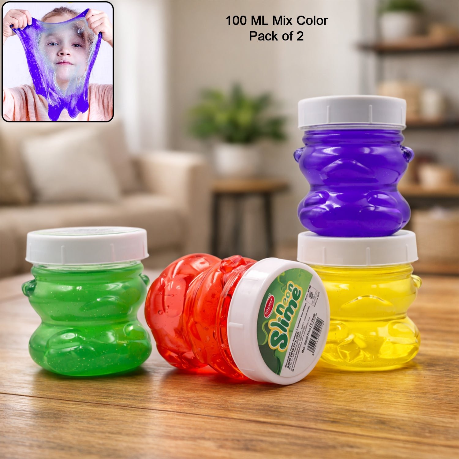 Neon-Slime-01.jpg Aditi Stress-Relief Non-Toxic Squishy Multicolor Slime Toy for Kids Above 5+ (Pack of 2/100 ml) - Image 1