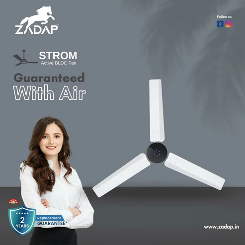 Zadap STROM 900mm High Speed BLDC Ceiling Fan with Remote(White) - Image 2