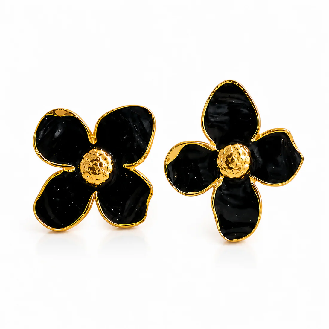 Black Floral Enamel Stud Earrings for Women Elegant Anti Tarnish Daily Wear - Image 4