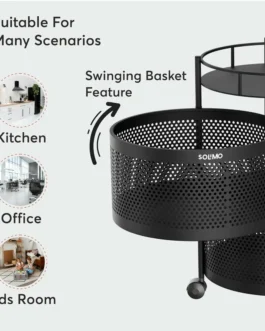 Compact Round 2-Layer Kitchen Trolley with Ventilated Mesh Baskets & Four Swivel Wheels